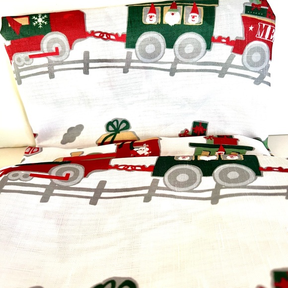 Christmas Holiday Santa Train Fabric Shower Curtain Presents Trees Festive - Picture 7 of 9